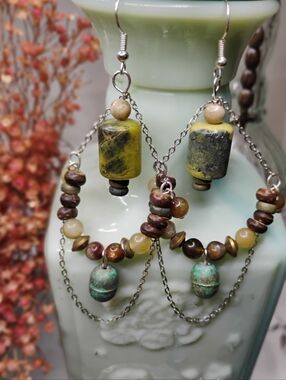 Boho Style Handcrafted Serpentine Stone Earrings